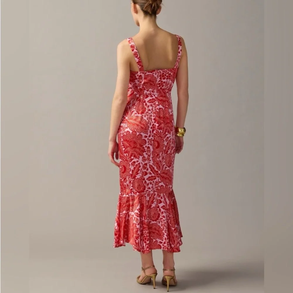 NWT JCrew Collection fitted luster crepe flare-hem dress in coral floral print - Picture 2 of 4